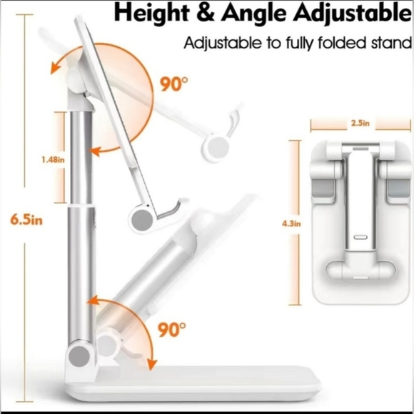 Foldable Mobile Phone & Tablet Stand Holder - Angle Height Adjustable - White - Picture 7 of 7